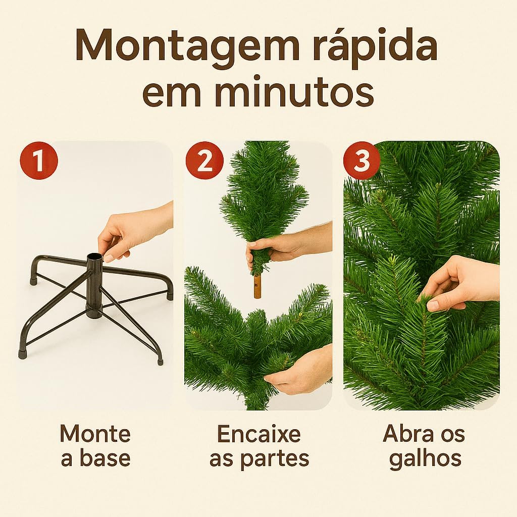 Árvore de Natal Pinheiro Grande 1,80 Pé Base Ferro 600 Galhos Cor Verde Tamanho Grande Luxo - Imagem 3