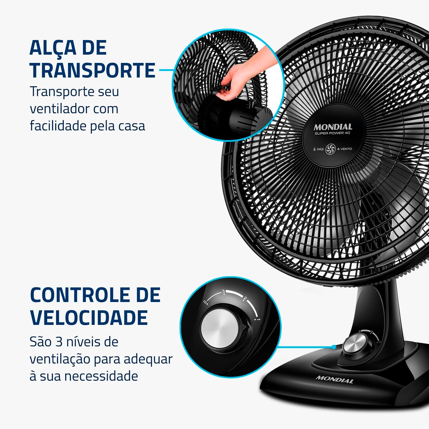 MONDIAL Ventilador de Mesa 40cm Super Power, Preto/Prata, 140W, 110V - VSP-40-B - Imagem 2