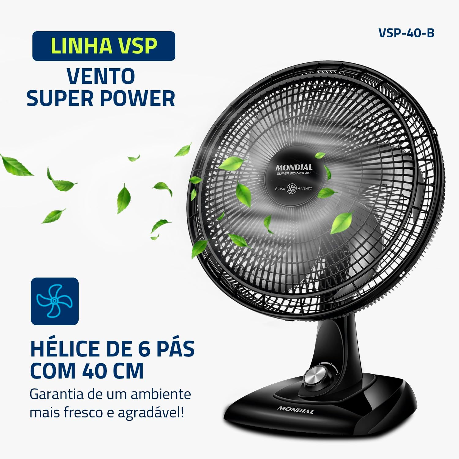 MONDIAL Ventilador de Mesa 40cm Super Power, Preto/Prata, 140W, 110V - VSP-40-B - Imagem 4