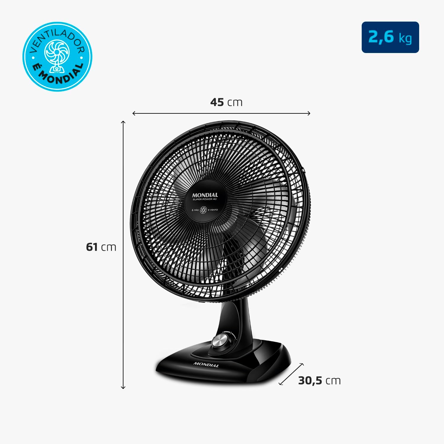 MONDIAL Ventilador de Mesa 40cm Super Power, Preto/Prata, 140W, 110V - VSP-40-B - Imagem 8